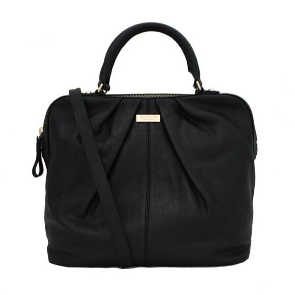 Kate Spade 5 Points Camille Bag- Black Leather With Handles Mutli Stripe Inside - Picture 1 of 10